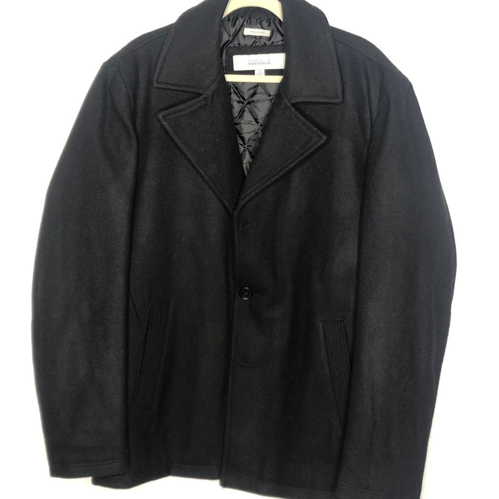 Perry Ellis Men's Black Wool Pea Coat
